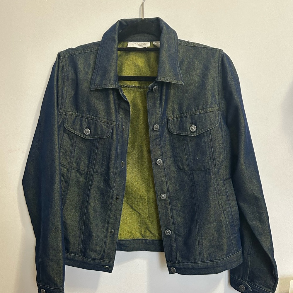 Dana Buchman Blue Denim Jacket with Yellow Lining